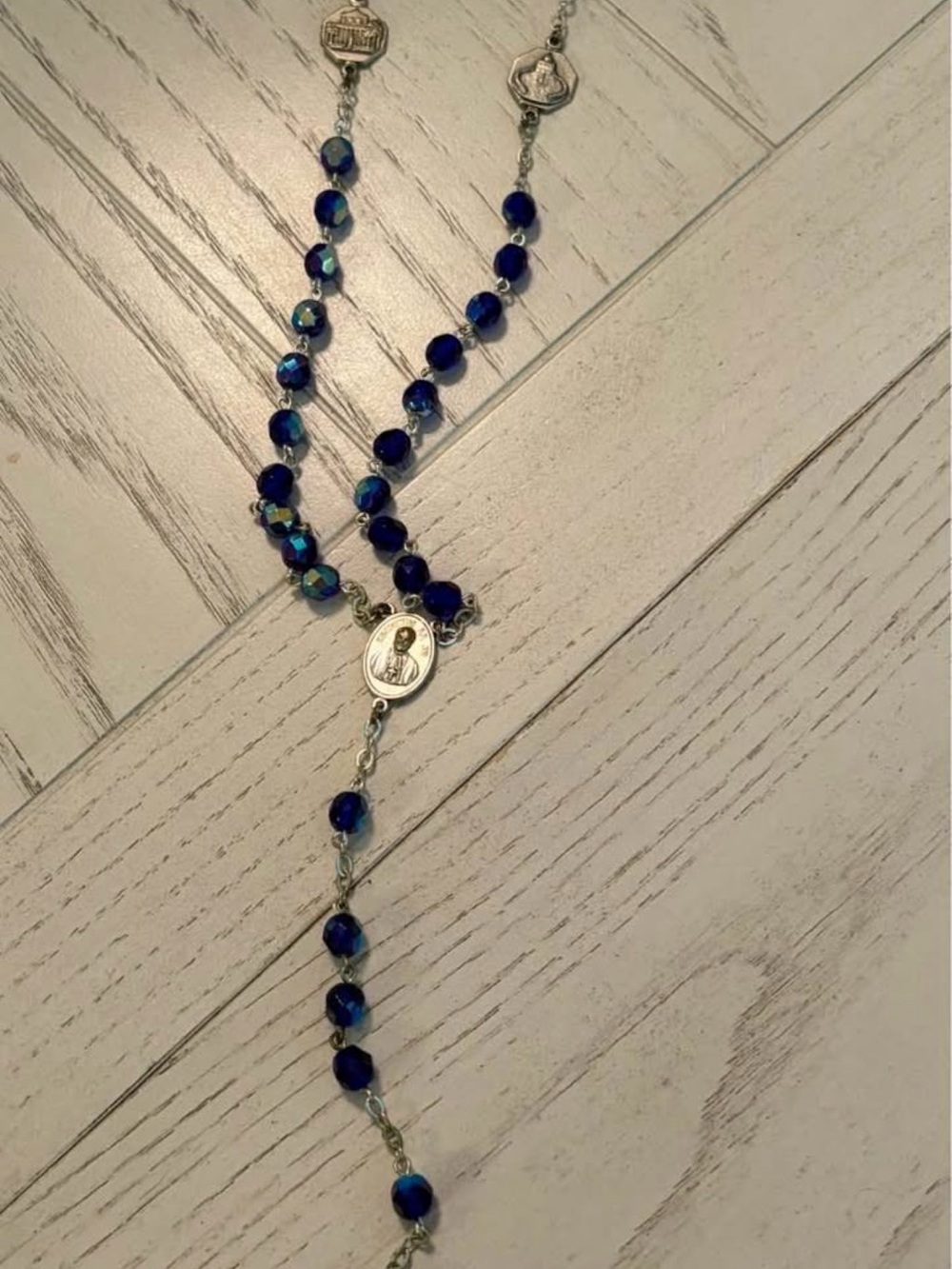 Four Basilicas Blue Rosary Necklace